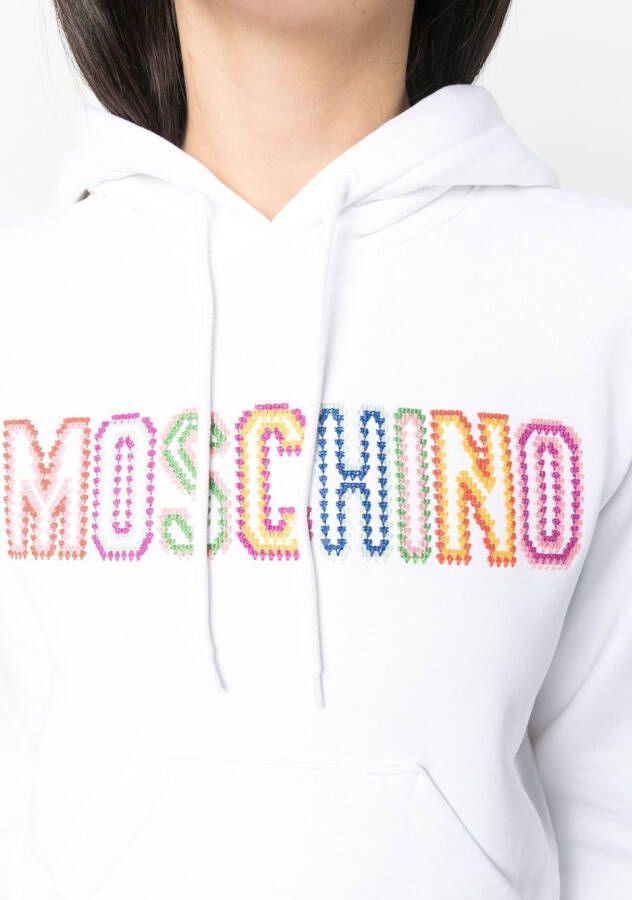 Moschino Hoodie met geborduurd logo Wit