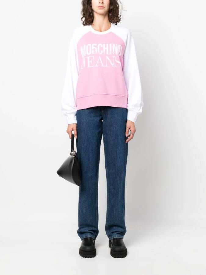 MOSCHINO JEANS Katoenen sweater met logoprint Roze