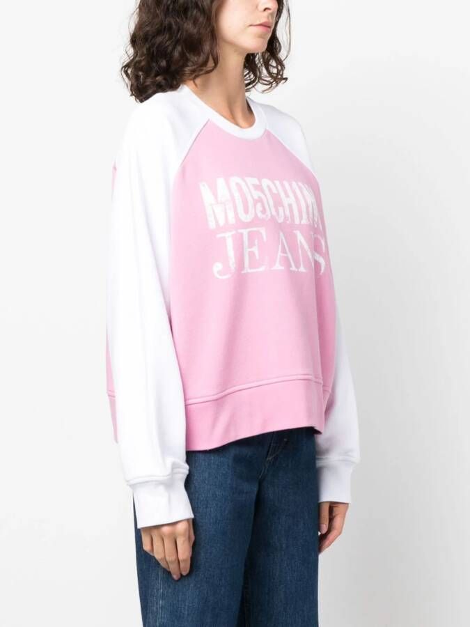 MOSCHINO JEANS Katoenen sweater met logoprint Roze