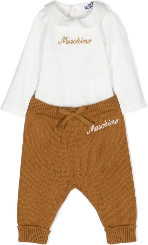 Moschino Kids Broek shirt en vest met logo Wit