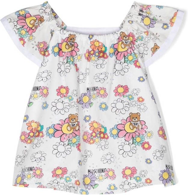 Moschino Kids Jurk met teddybeerprint Wit