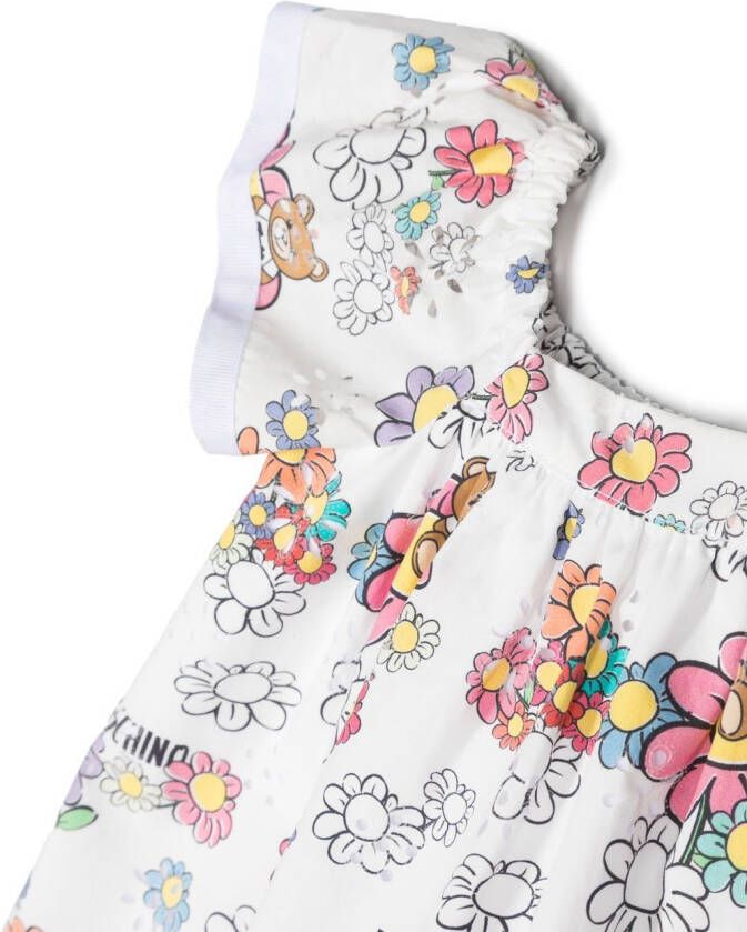 Moschino Kids Jurk met teddybeerprint Wit