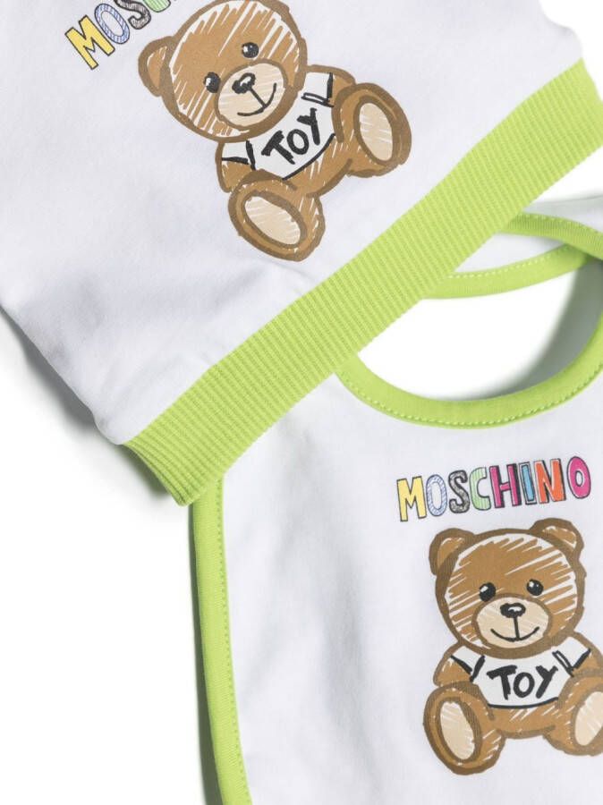 Moschino Kids Muts en slabbetje set met teddybeerprint Wit