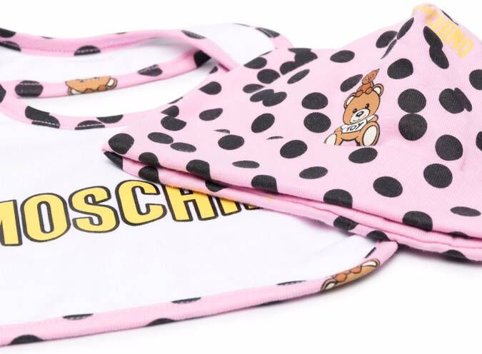 Moschino Kids Set van muts en slabbetje met teddybeerprint Roze