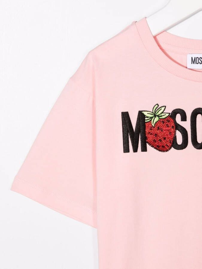 Moschino Kids T-shirt met geborduurd logo Roze