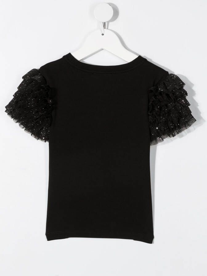 Moschino Kids T-shirt met ruchemouwen Zwart