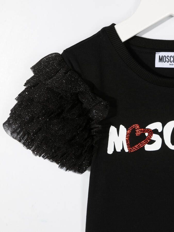 Moschino Kids T-shirt met ruchemouwen Zwart