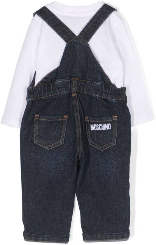 Moschino Kids Spijkertuinbroek met teddybeerprint Wit