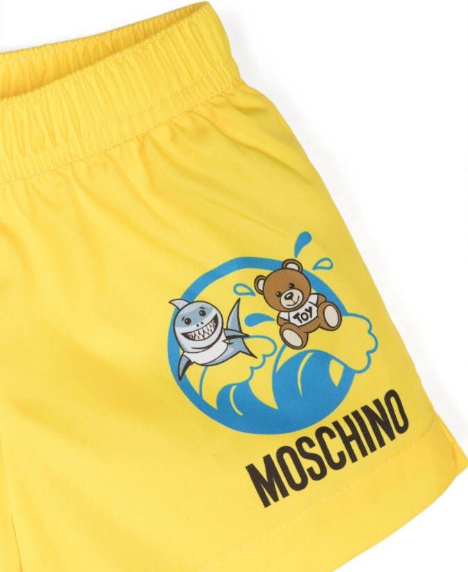 Moschino Kids Trainingsshorts met logoprint Geel