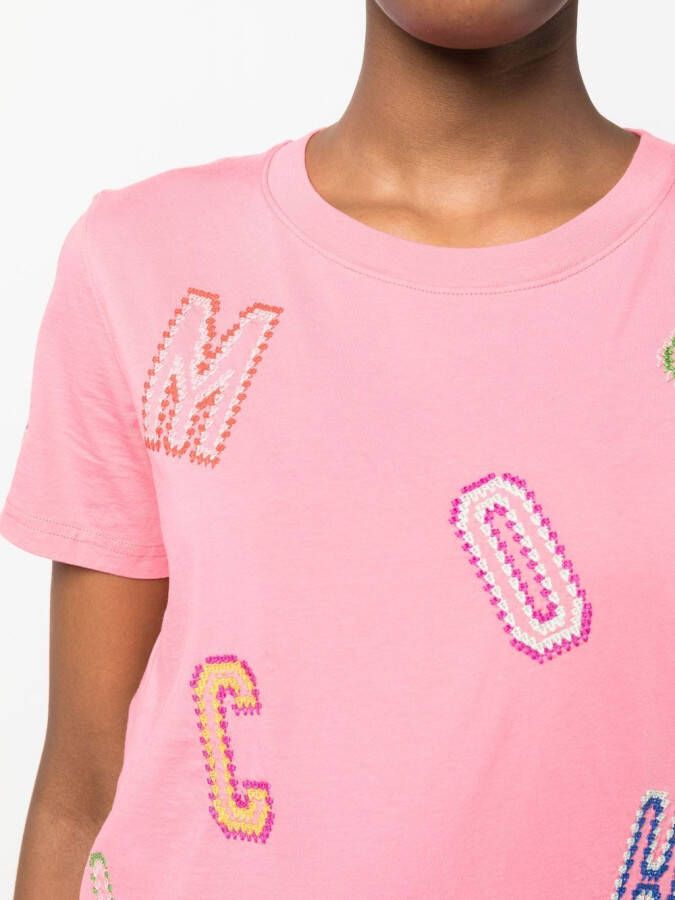 Moschino T-shirt met geborduurd logo Roze