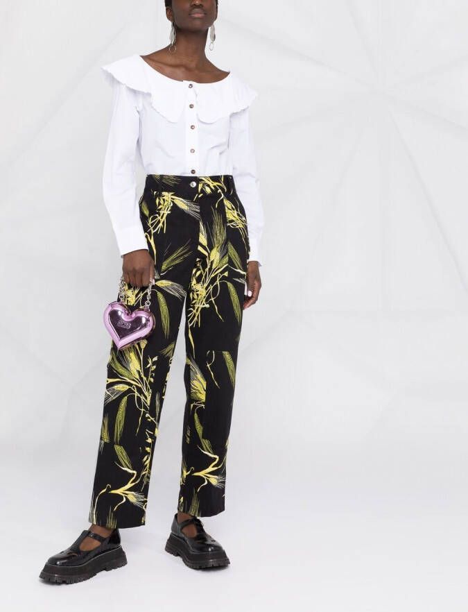MSGM Broek met bladerprint Zwart