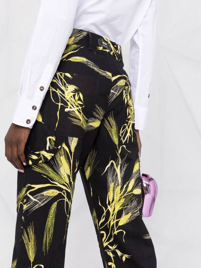 MSGM Broek met bladerprint Zwart