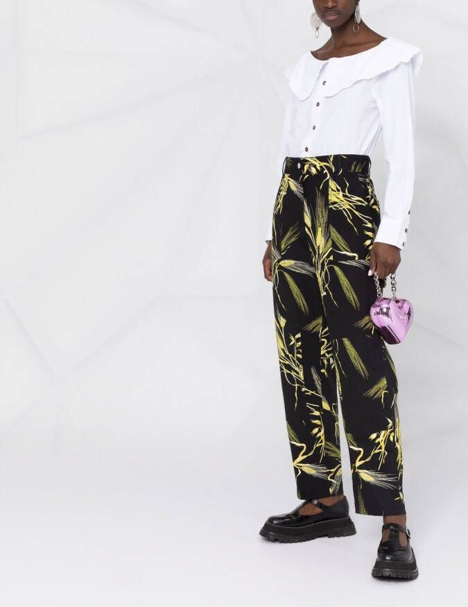 MSGM Broek met bladerprint Zwart