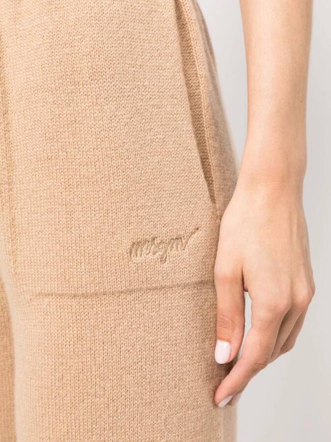 MSGM Broek met geborduurd logo Bruin