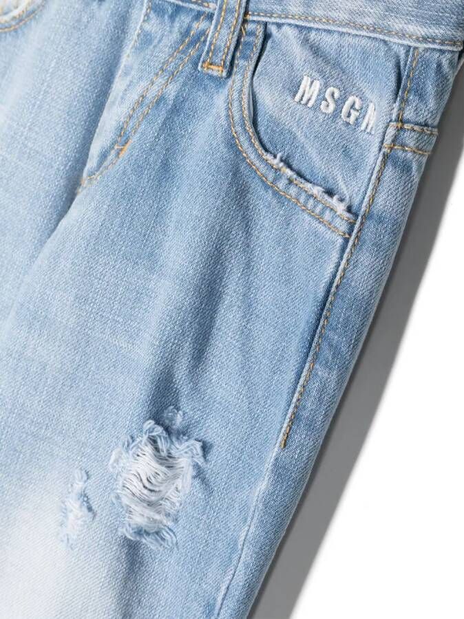 MSGM Kids Jeans met geborduurd logo Blauw