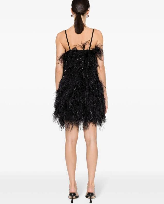 MSGM Mini-jurk met struisvogelveren en vierkante hals Zwart