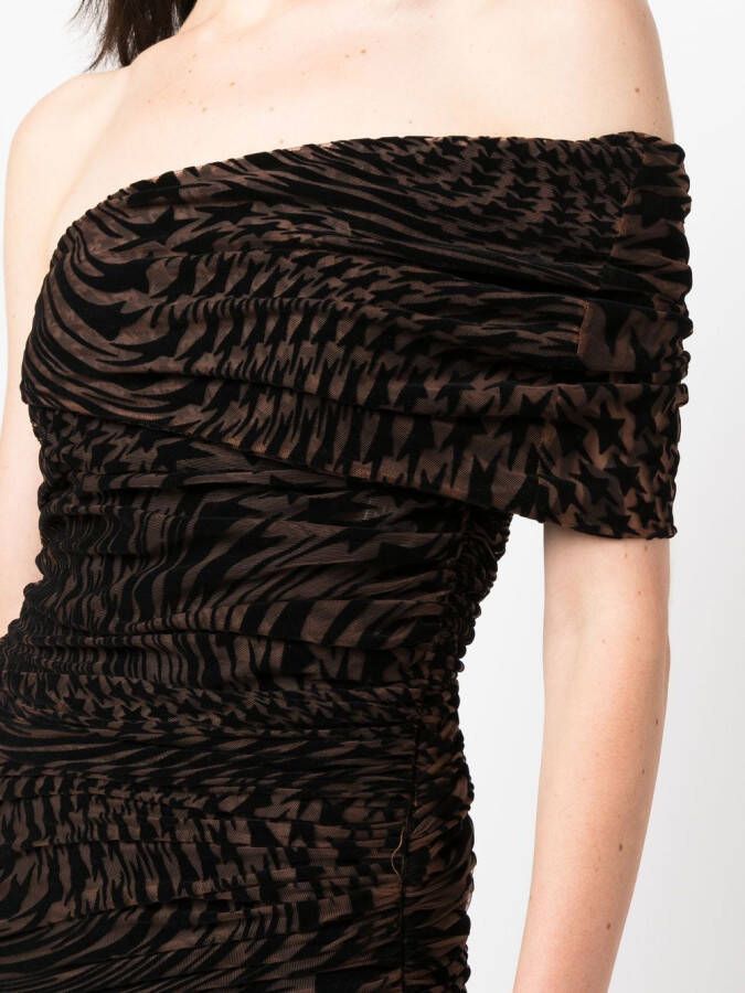 Mugler Off-shoulder jurk Bruin