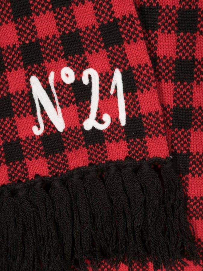 Nº21 Kids Geruite sjaal met franje Zwart