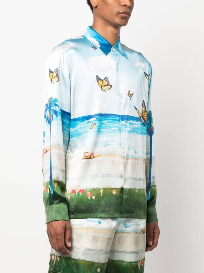 Nahmias Overhemd met vlinderprint Blauw