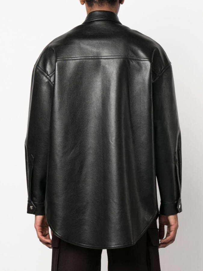 Nanushka Black Martin Faux Leather Shirt Zwart