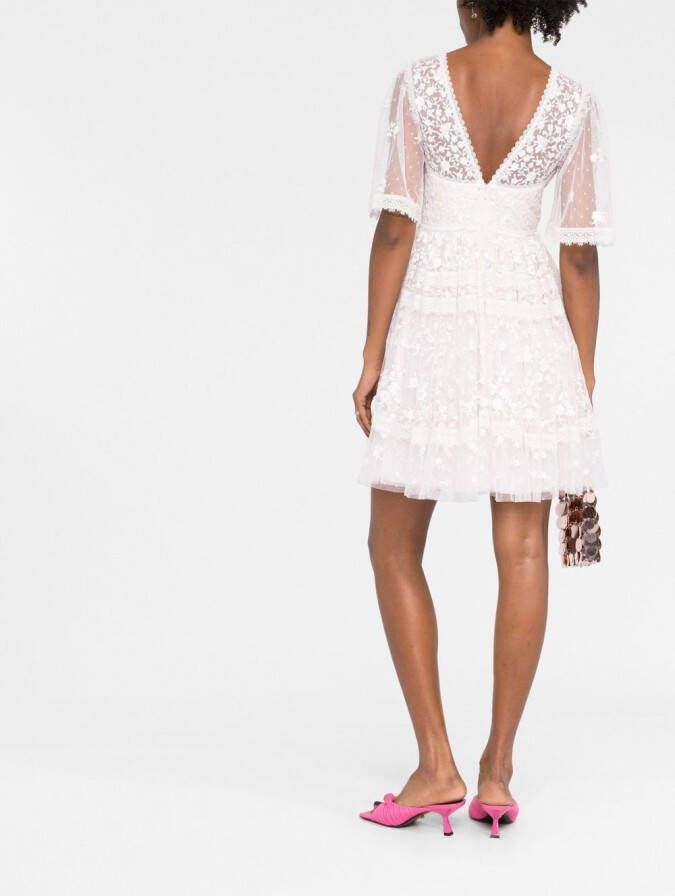 Needle & Thread Mini-jurk met geborduurde bloemen Roze