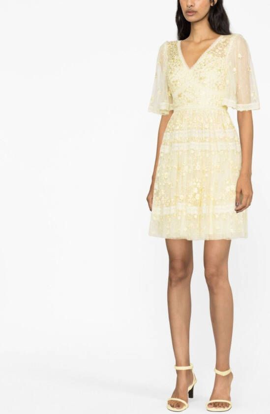 Needle & Thread Mini-jurk met kant Geel