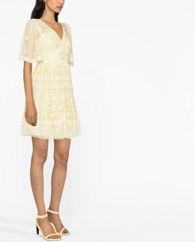 Needle & Thread Mini-jurk met kant Geel