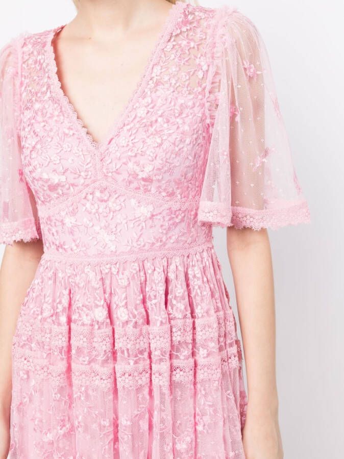 Needle & Thread Mini-jurk met kant Roze