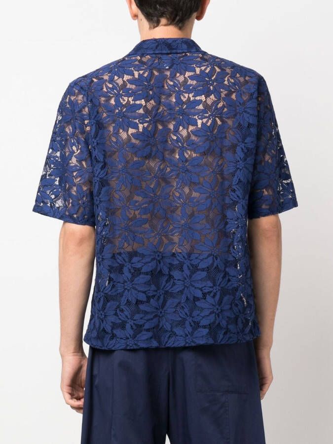 Needles Overhemd met bloemenkant Blauw