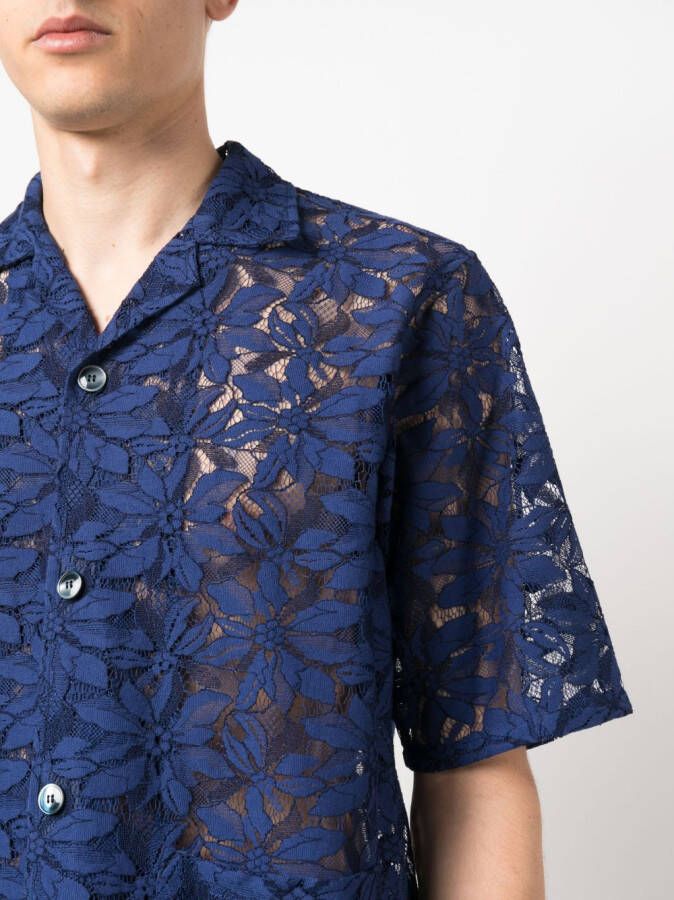 Needles Overhemd met bloemenkant Blauw