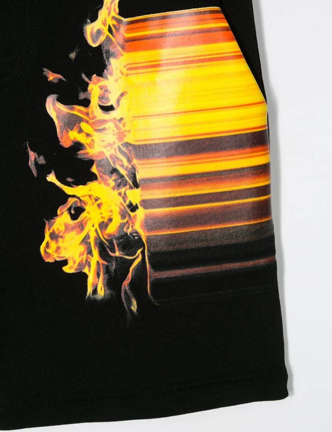 Neil Barrett Kids Trainingsshorts met vuurprint Zwart