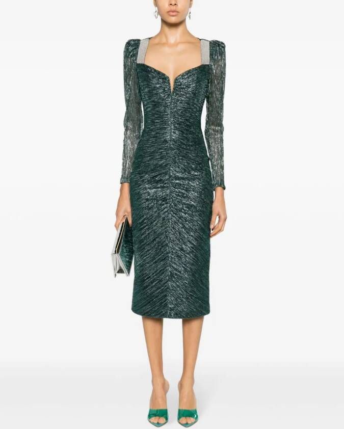 NISSA Lurex midi-jurk met ruches Groen
