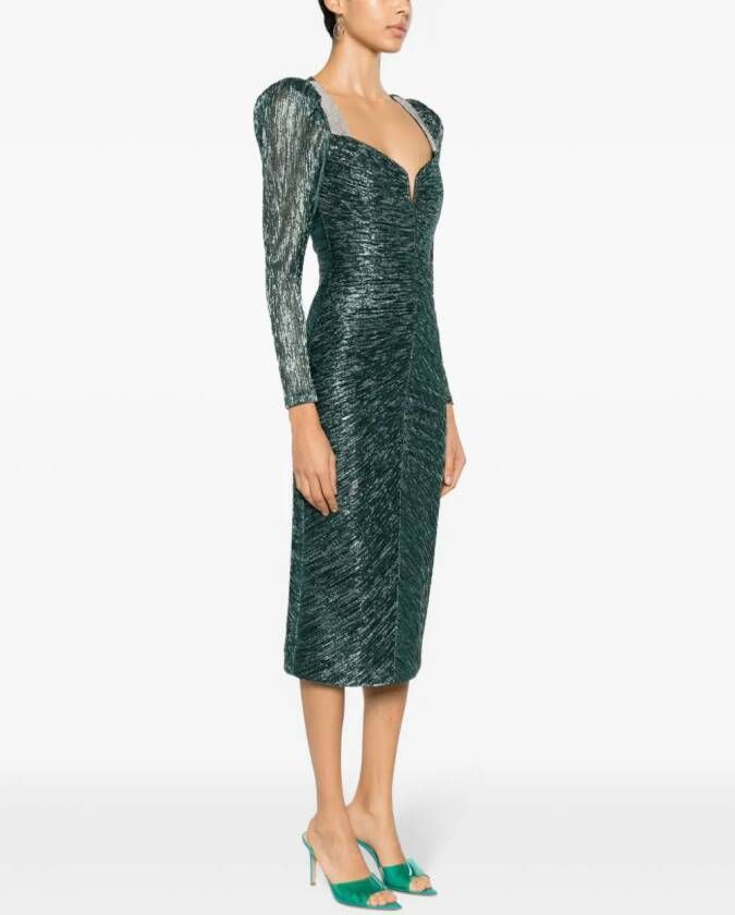 NISSA Lurex midi-jurk met ruches Groen