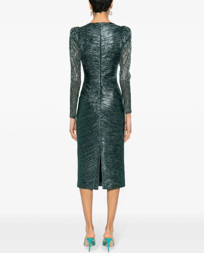 NISSA Lurex midi-jurk met ruches Groen