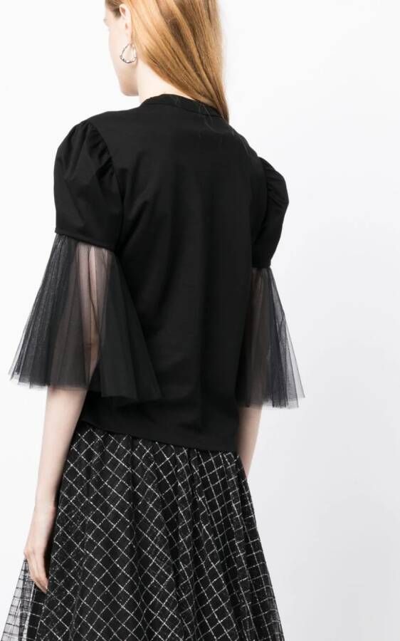Noir Kei Ninomiya T-shirt met tulen mouwen Zwart