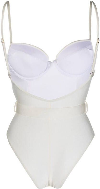 Noire Swimwear Badpak met ceintuur Beige