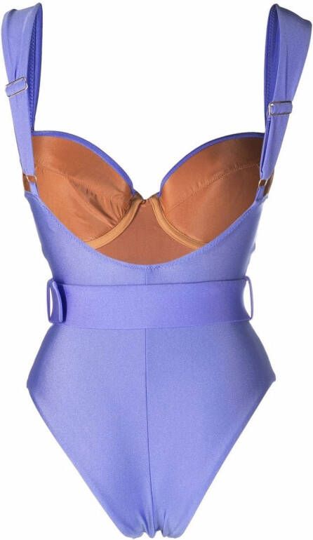 Noire Swimwear Badpak met ceintuur Paars