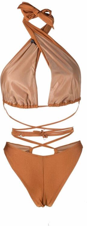 Noire Swimwear Badpak met halternek Beige