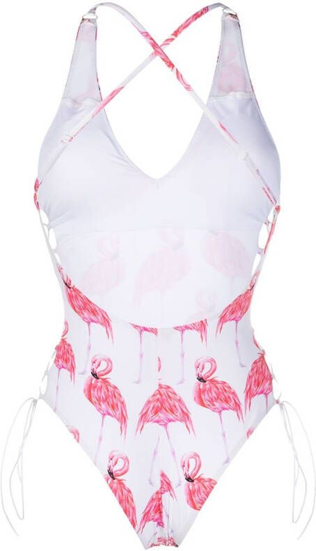 Noire Swimwear Badpak met print Wit