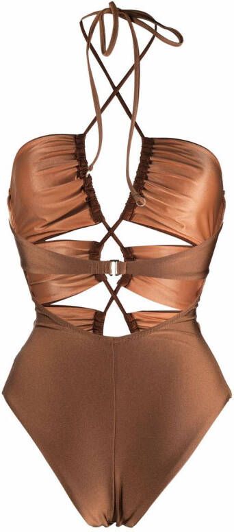 Noire Swimwear Gesmockt badpak Bruin