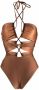Noire Swimwear Gesmockt badpak Bruin - Thumbnail 2