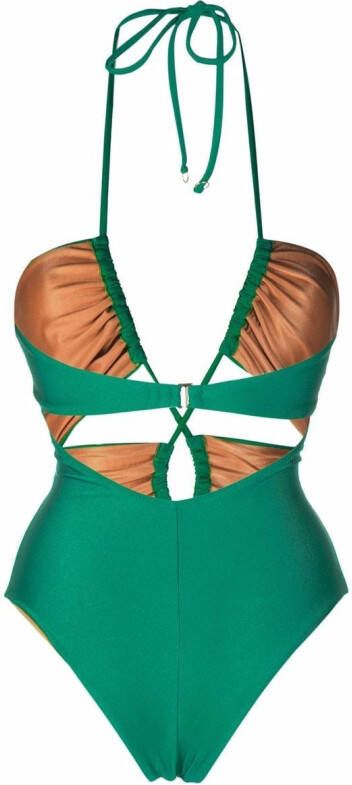 Noire Swimwear Gesmockt badpak Groen