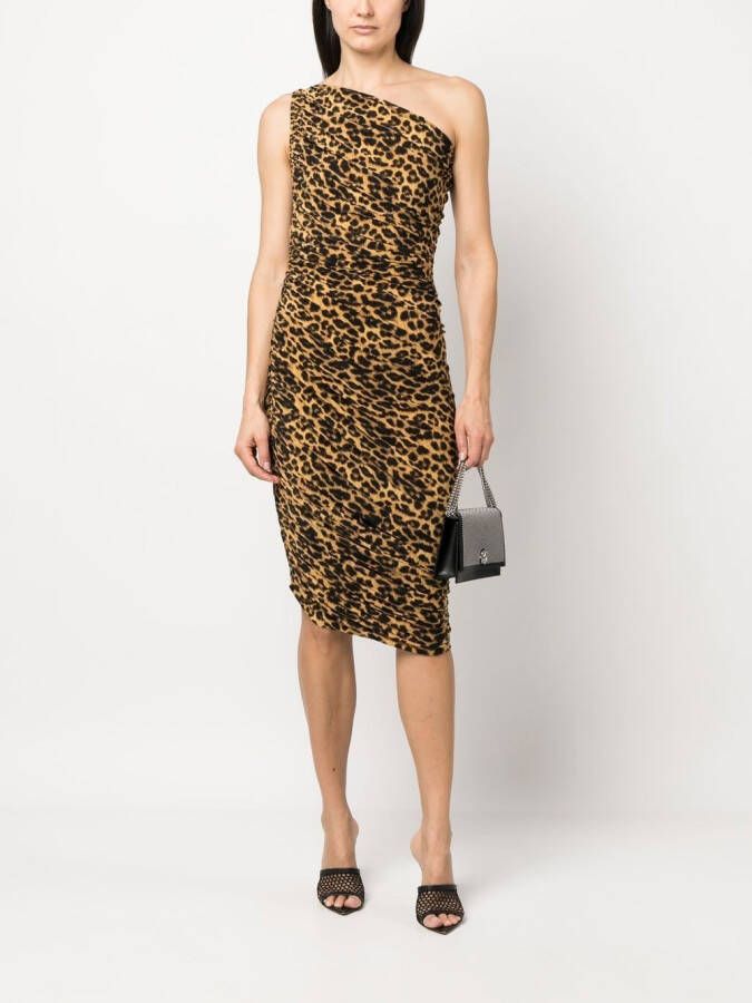 Norma Kamali Midi-jurk met luipaardprint Bruin