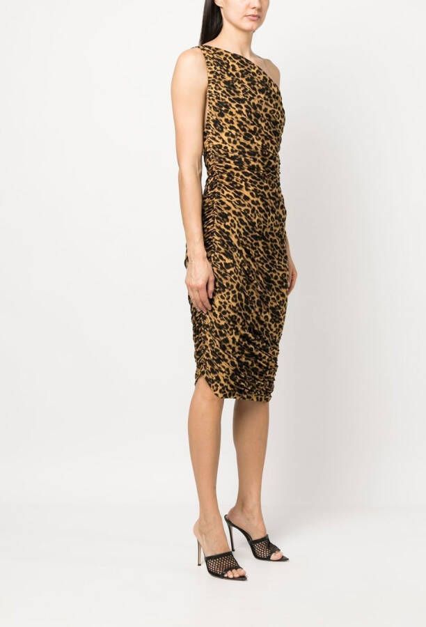 Norma Kamali Midi-jurk met luipaardprint Bruin
