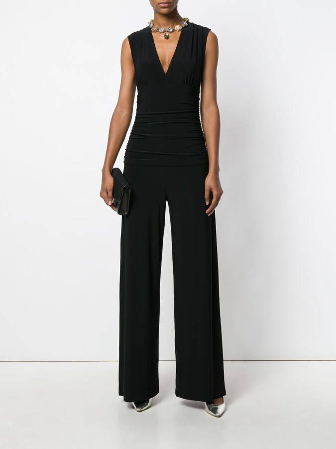 Norma Kamali ruched plunge jumpsuit Zwart