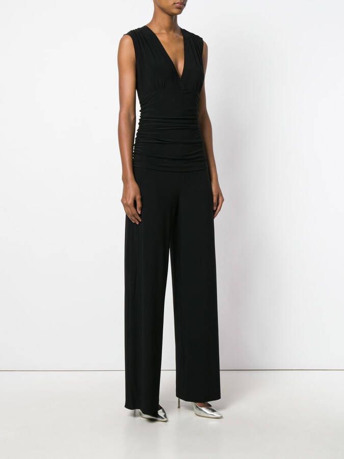 Norma Kamali ruched plunge jumpsuit Zwart