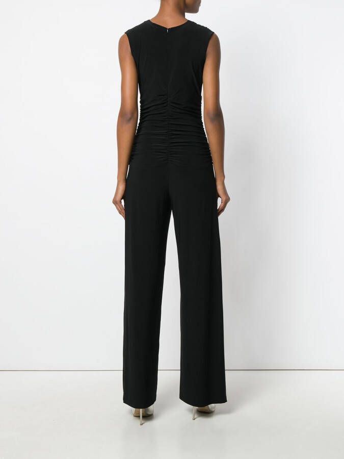 Norma Kamali ruched plunge jumpsuit Zwart