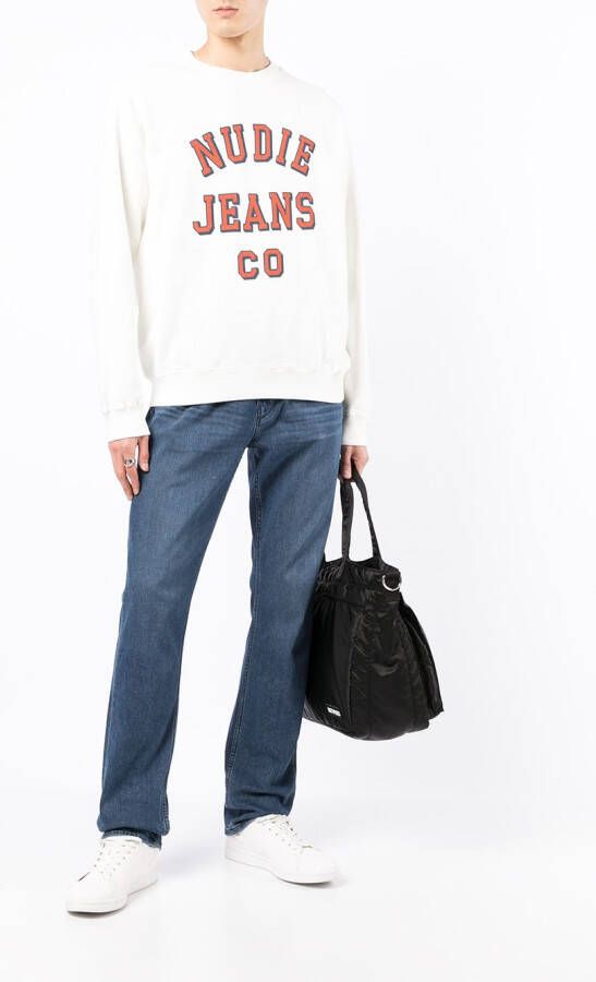 Nudie Jeans Sweater met logoprint Wit