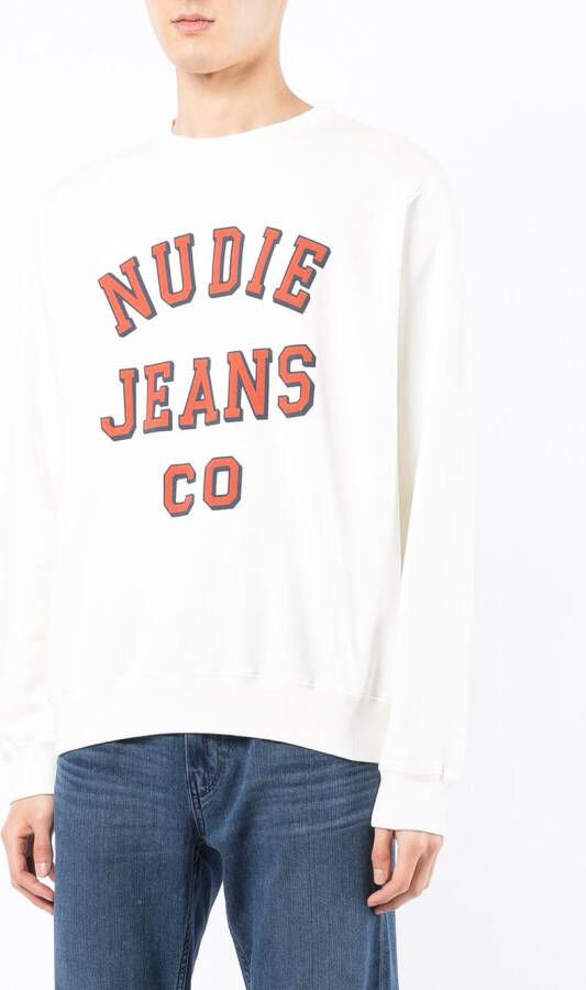 Nudie Jeans Sweater met logoprint Wit