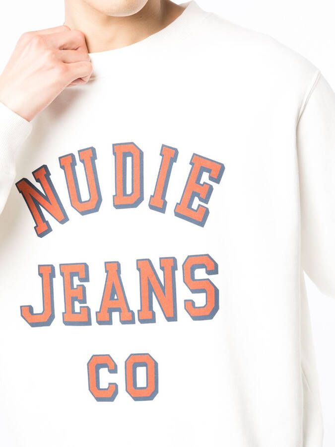 Nudie Jeans Sweater met logoprint Wit
